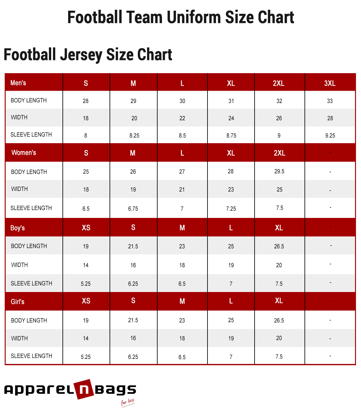 youth football jersey size chart