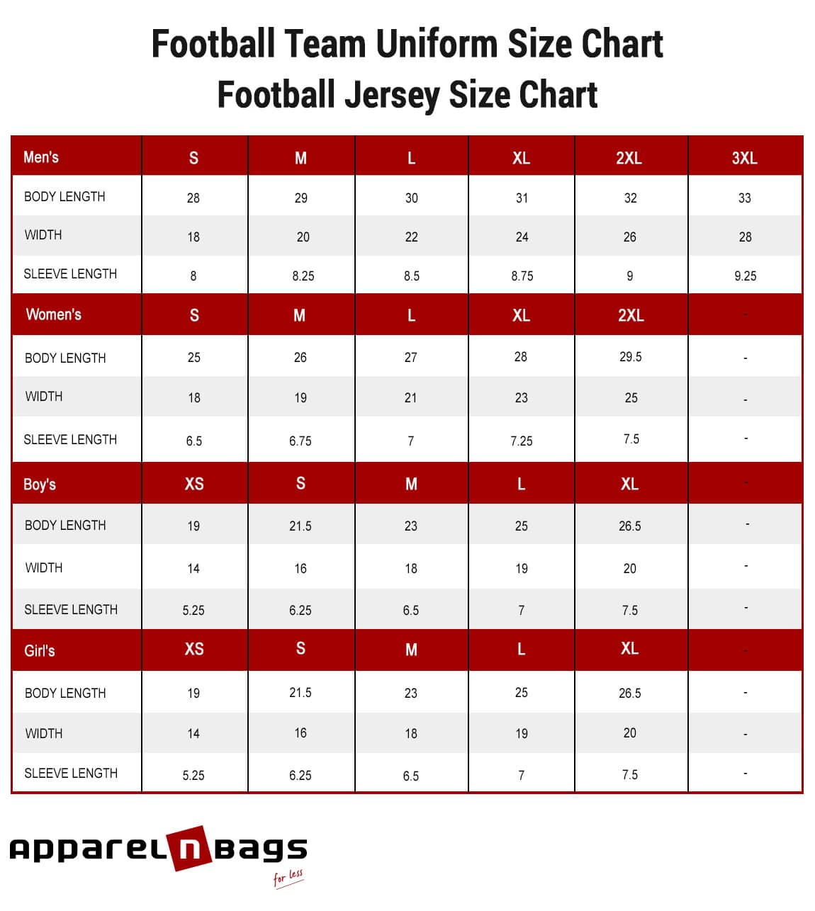 Women's football 2025 jersey size chart