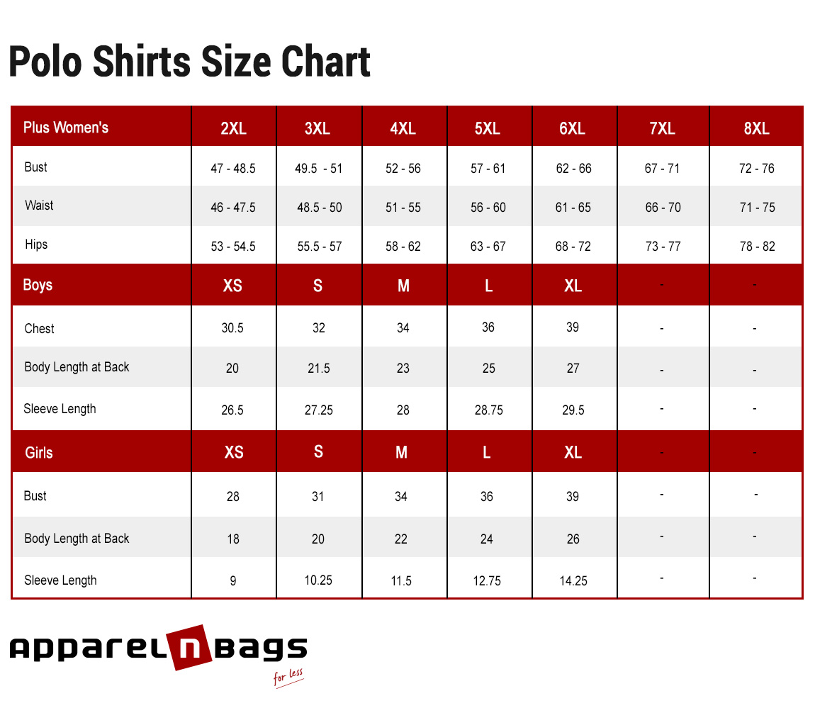 Polo/Sport Shirt Size Chart