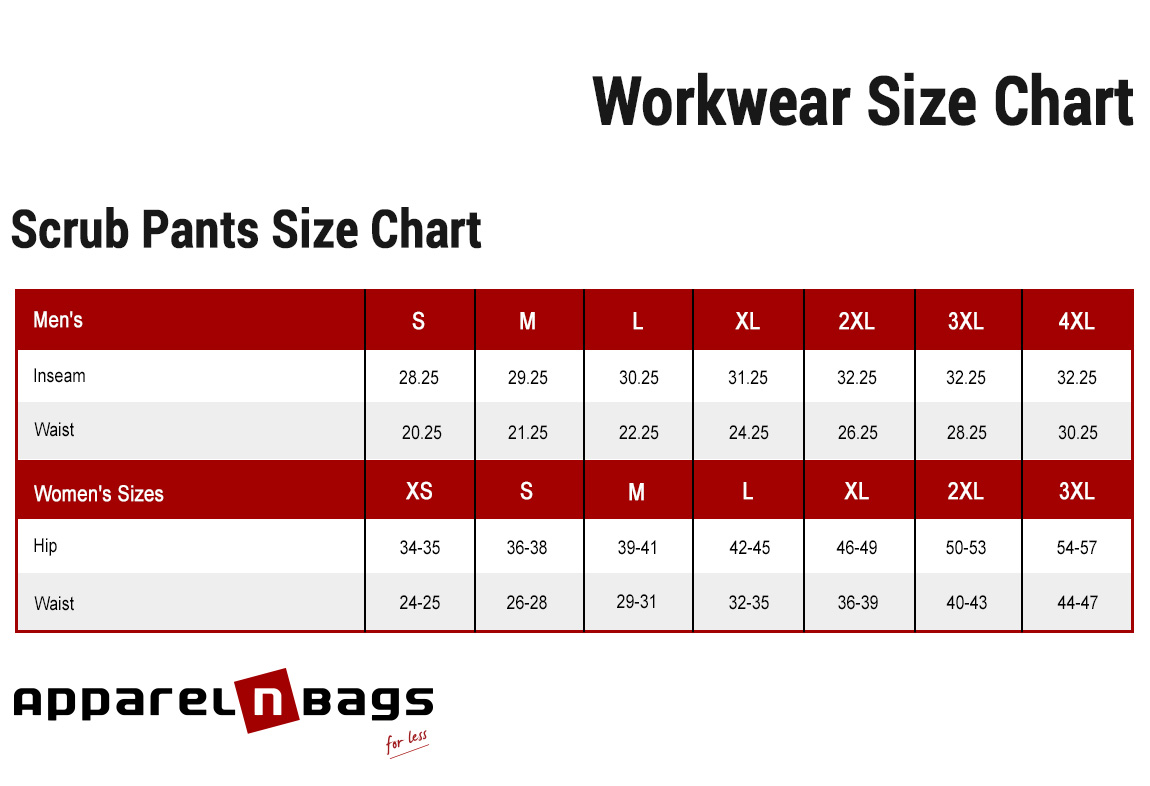 Scrub Pants Size Chart