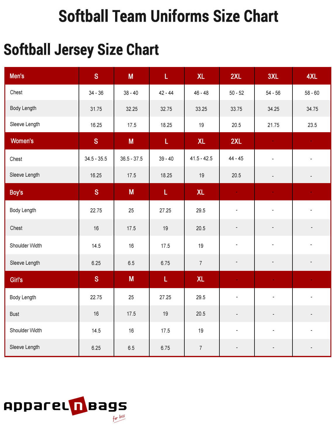 Accurate Softball Jerseys Size Chart and Measurements Guide
