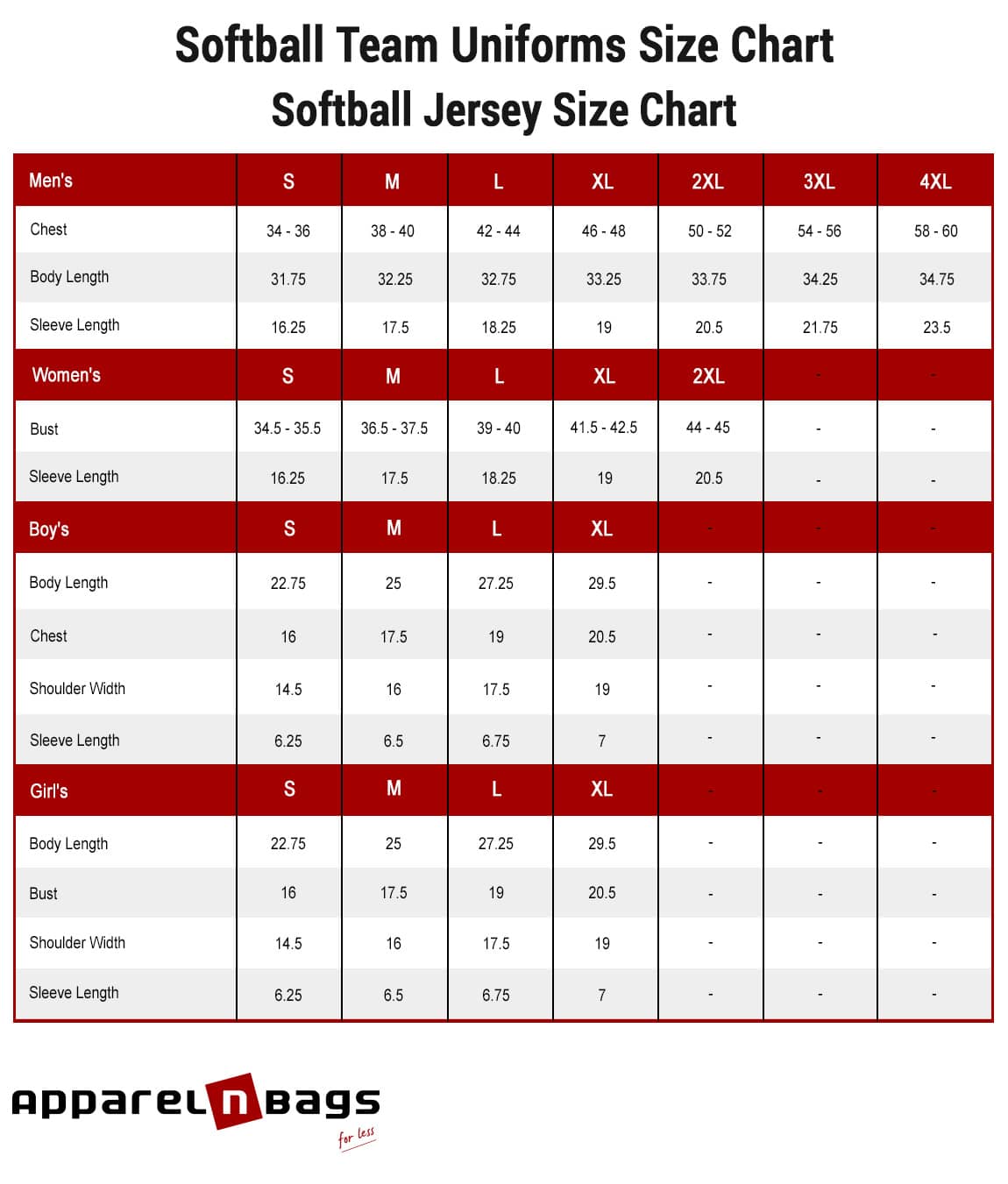 Accurate Softball Jerseys Size Chart and Measurements Guide