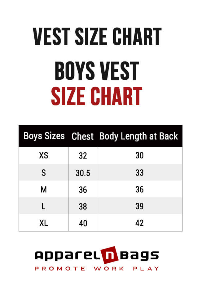 Boys Vests Size Chart