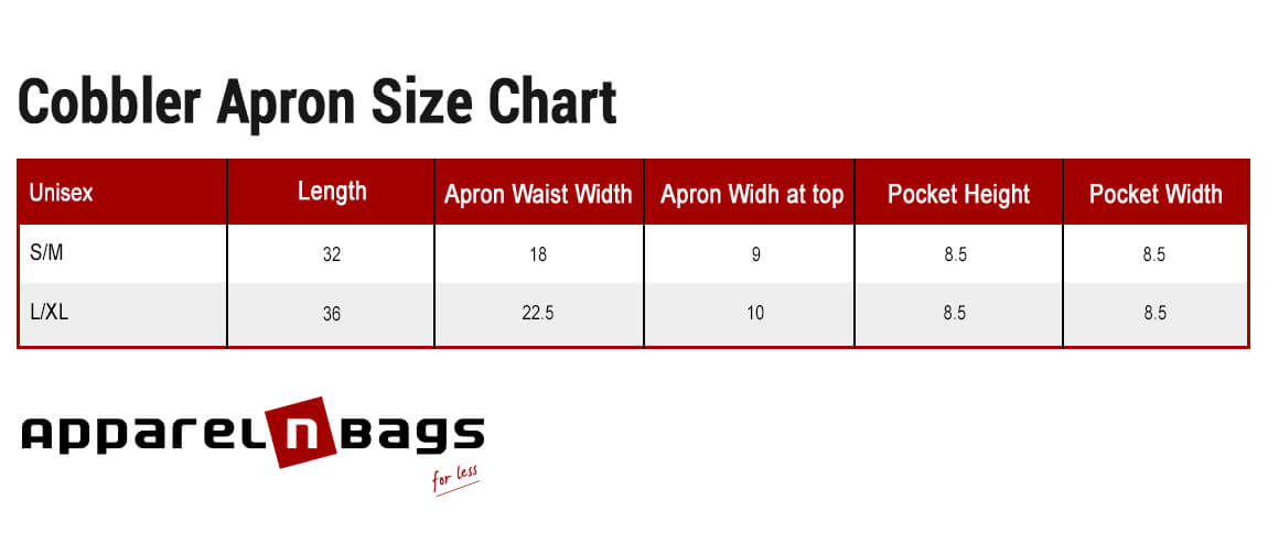 Cobbler Apron Size Chart