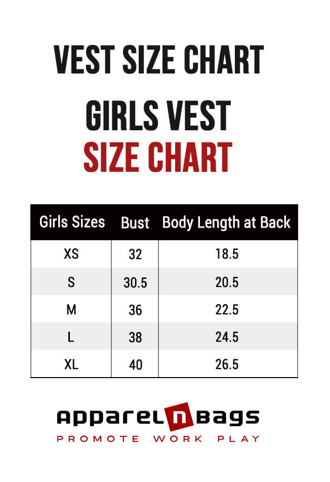 Girls Vests Size Chart