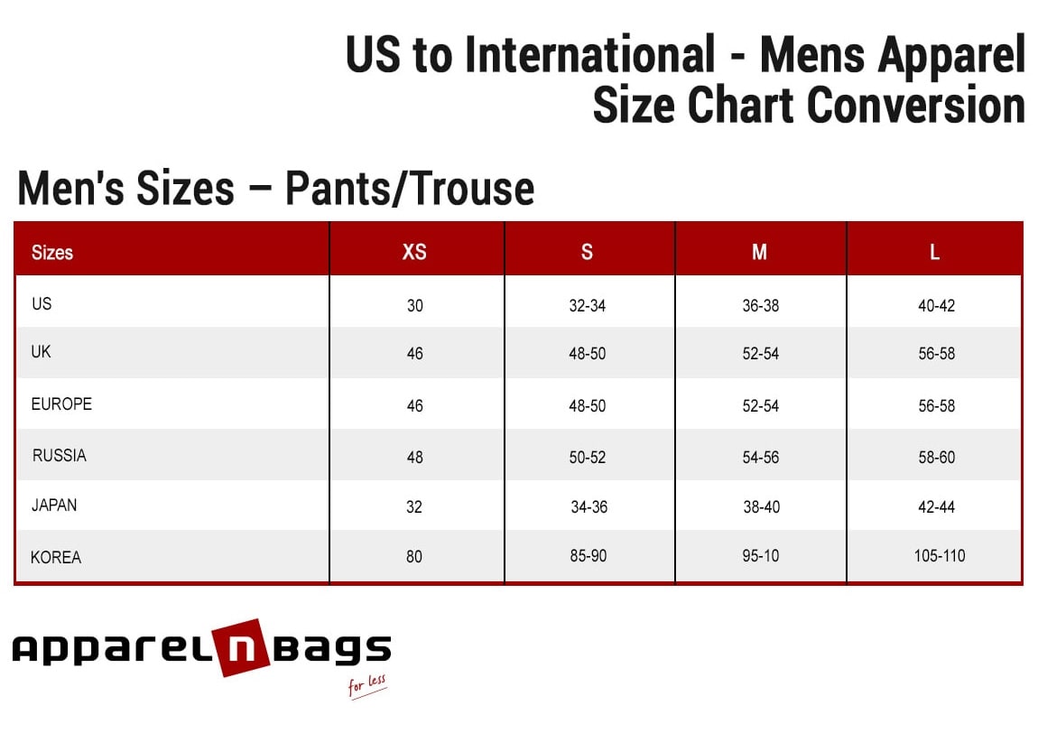 Men's Sizes – Pants/Trouse US to International Size conversion Table