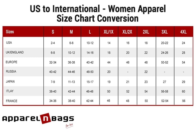 Women Apparel Size Conversion Chart