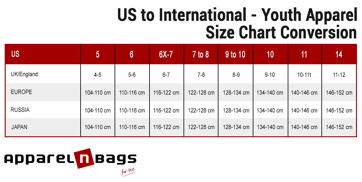 Youth Apparel Size Chart Conversion