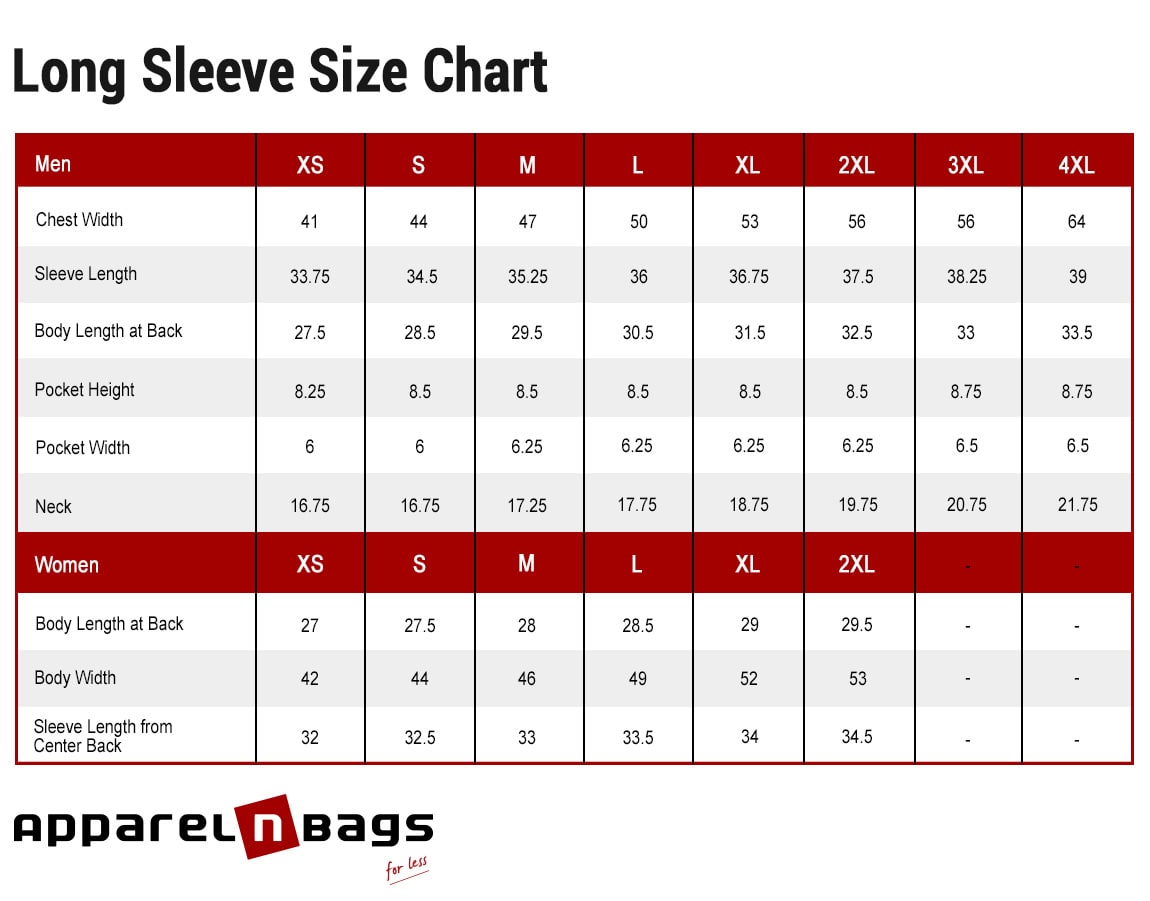 Long Sleeve Jackets Size Chart