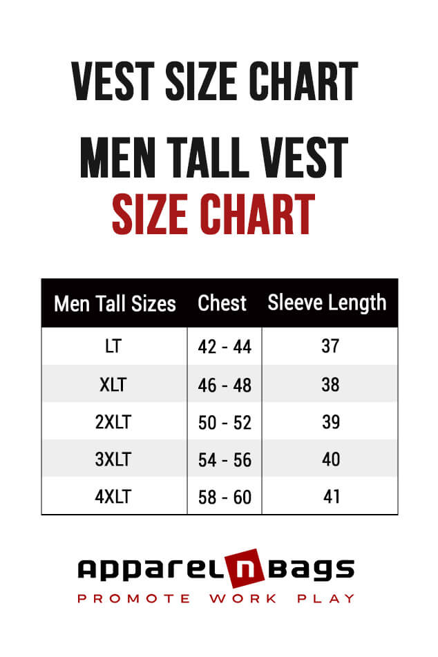Men Tall Vests Size Chart