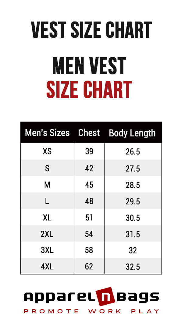 Men Vests Size Chart