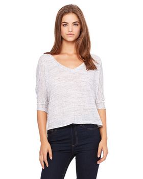 Bella + Canvas 8825 Women's Flowy V-Neck Cropped Half-Sleeve T-Shirt