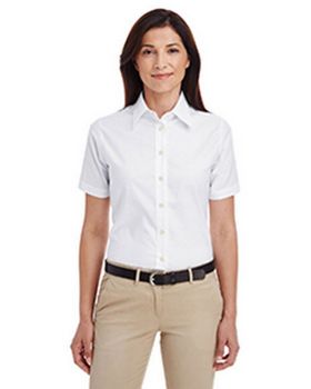 Harriton M600SW Women's Short-Sleeve Oxford with Stain-Release