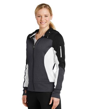 Sport-Tek LST245 Ladies Tech Fleece Colorblock Full-Zip Hooded Jacket