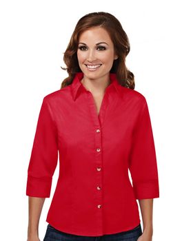 Tri-Mountain 763 Women's 60/40 stain resistant open neck 3/4 sleeve shirt