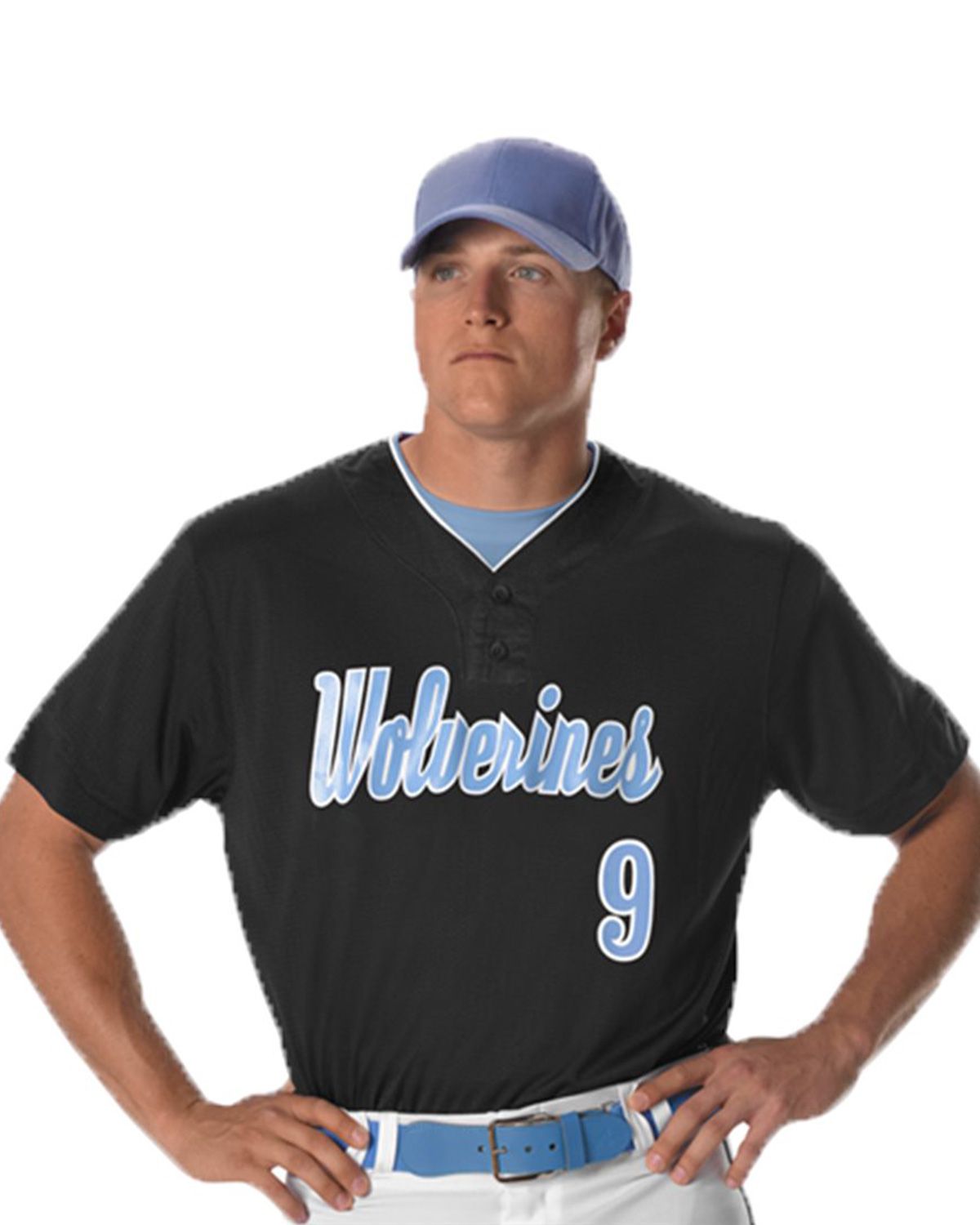 Alleson V-Neck Mesh Baseball Jerseys (L-Navy Blue)