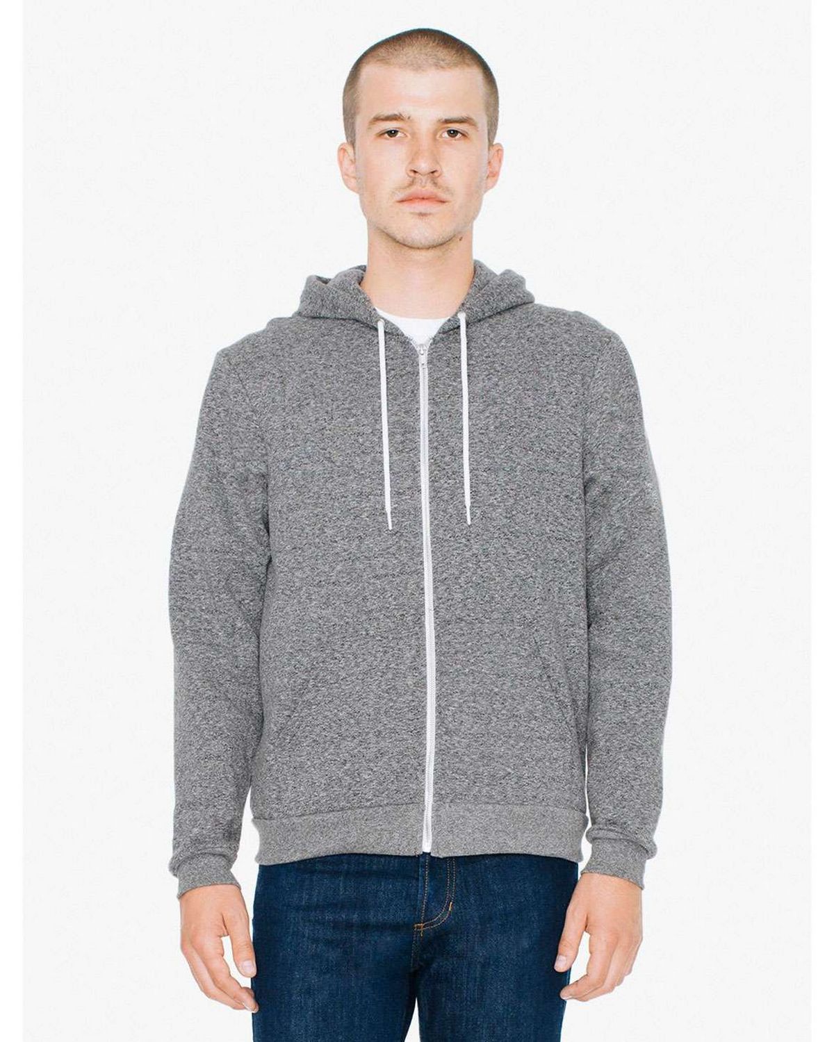 American Apparel MT497W Unisex Salt And Pepper Hooded Zip Sweatshirt