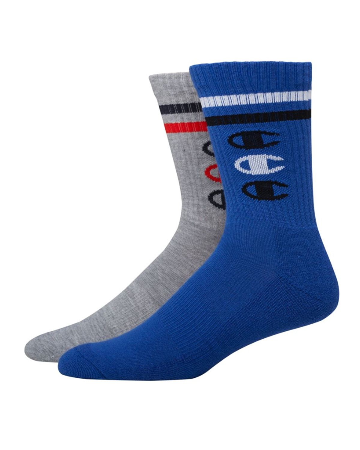 Champion CH168 Men's Performance Crew Socks, Vertical C Logo, 2Pack