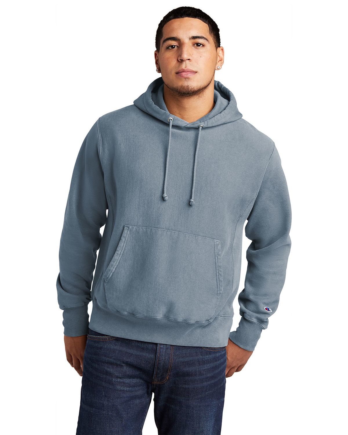 Champion GDS101 Men's Reverse Weave Garment-Dyed Hooded Sweatshirt.