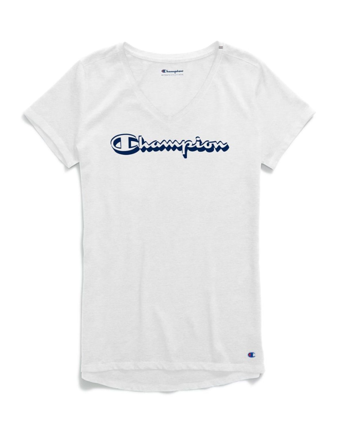 Champion W0821G 550249 Women's Authentic Wash V-Neck Tee, Shadow Logo