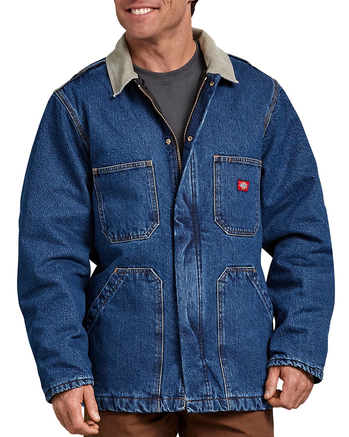 Dickies 77293 Mens Denim Zip Front Chore Coat - Free Shipping Available