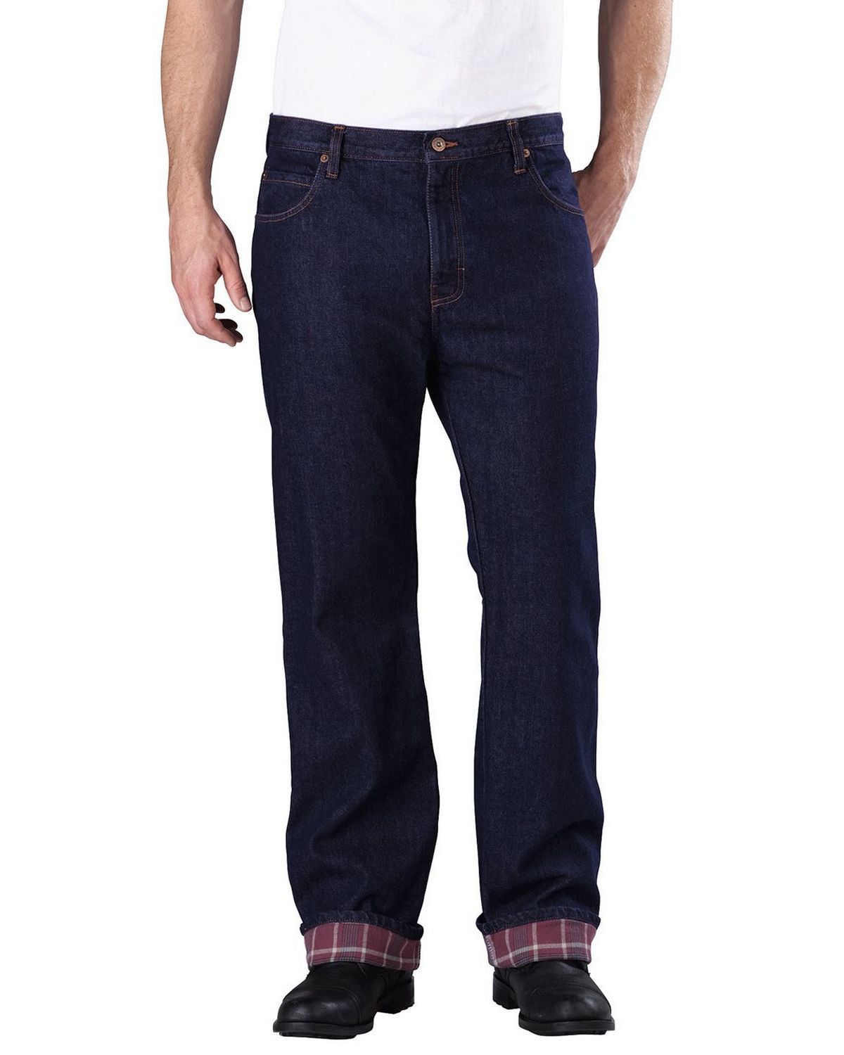 Dickies DD217 Mens Relaxed Straight-Fit Flannel-Lined Denim Jean Pant