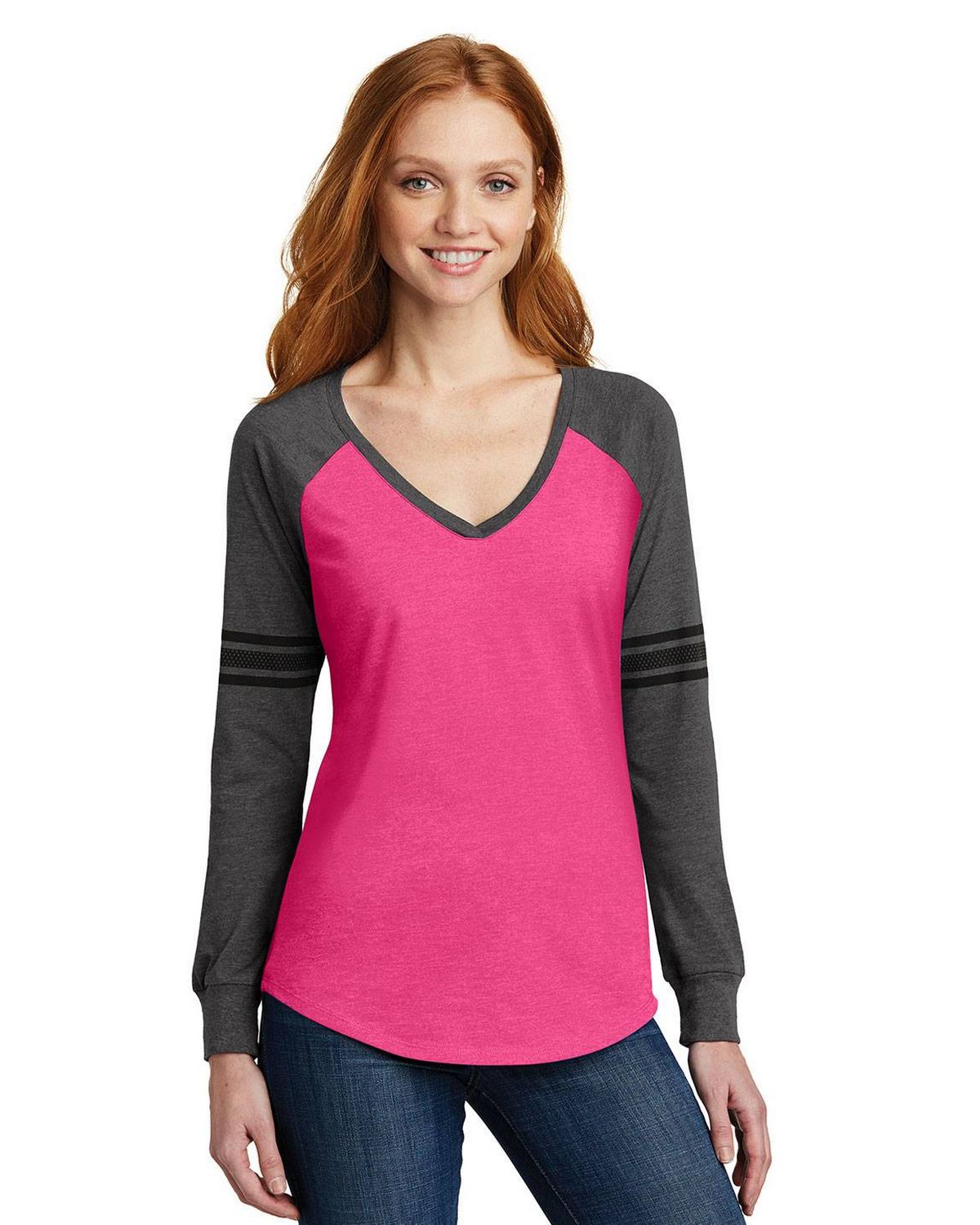 District DM477 | District DM477 Women's Game Long Sleeve V-Neck T-Shirt