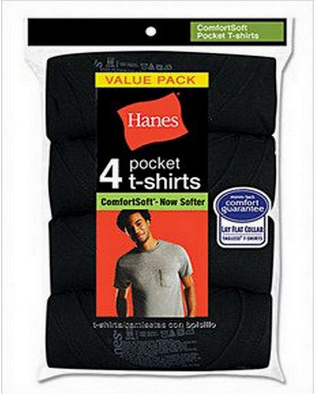 Hanes 2176BK Men's ComfortSoft Dyed Pocket T-shirt (Pack of 4)