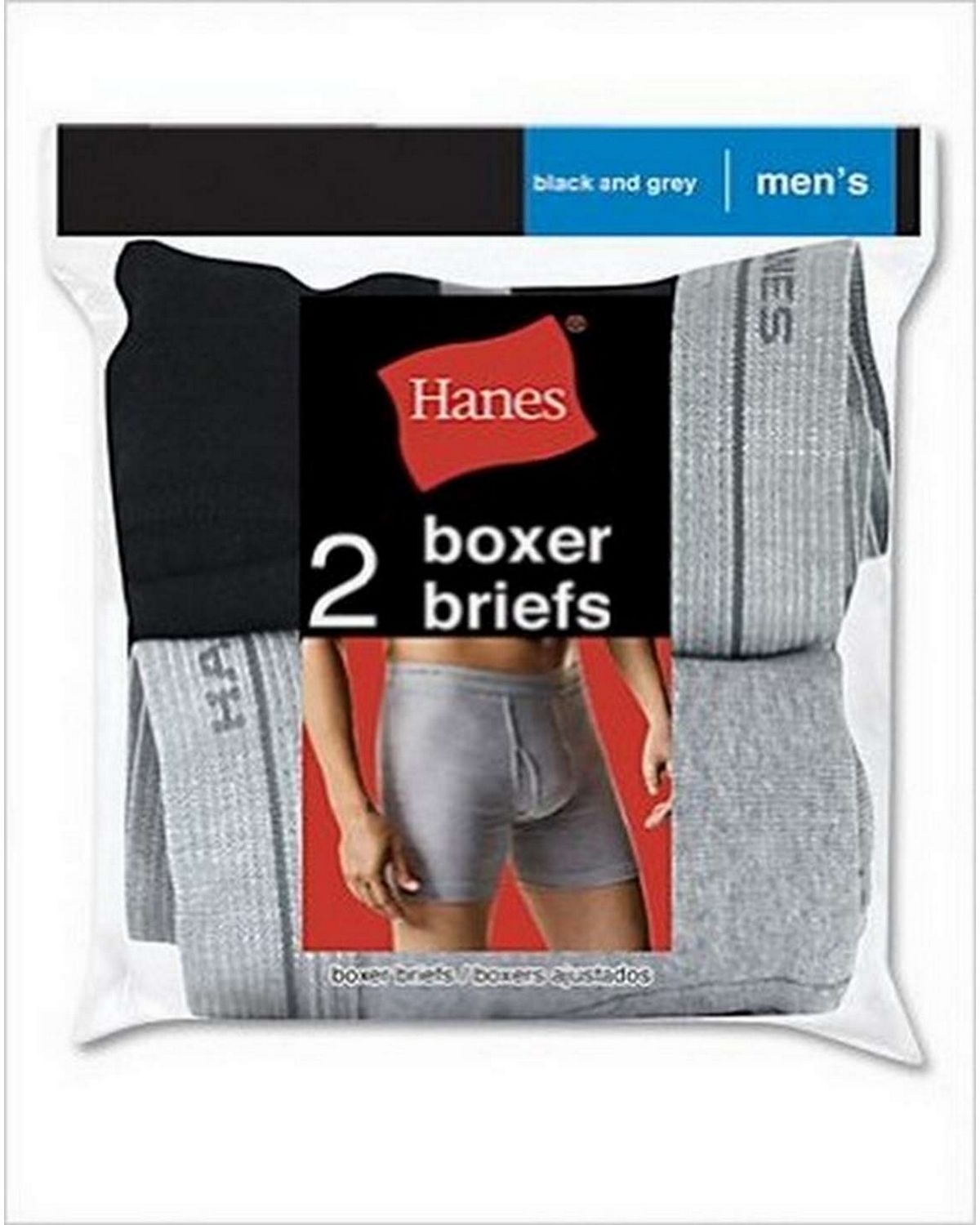 Hanes 2349VT Mens Red Label Boxer Brief Blk/Grey (Pack of 2)