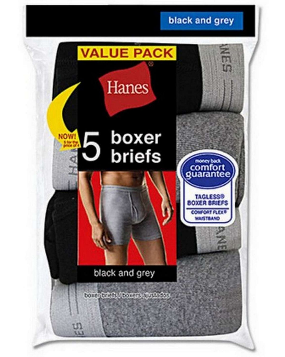 Hanes 2349Z5 Mens Boxer Briefs with Comfort Flex Waistband (Pack of 5)