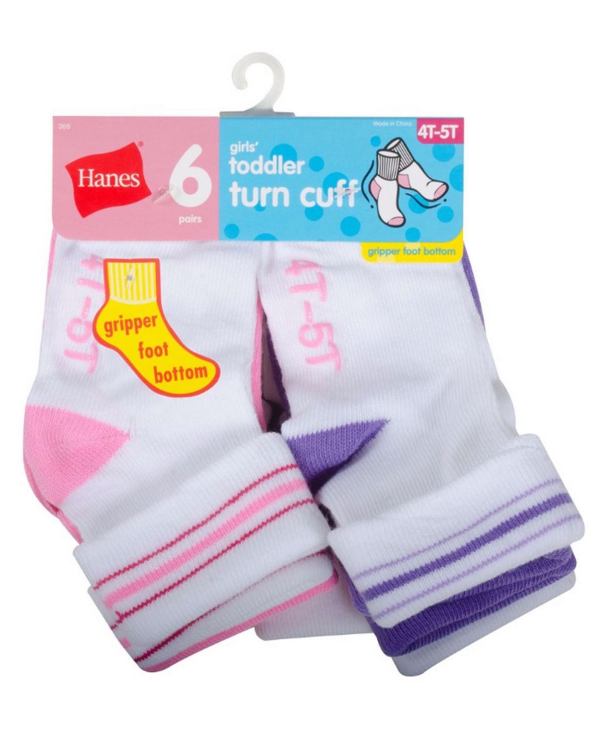 Size Chart for Hanes 36T6 Infant Girls Turn Cuff Socks 6Pack