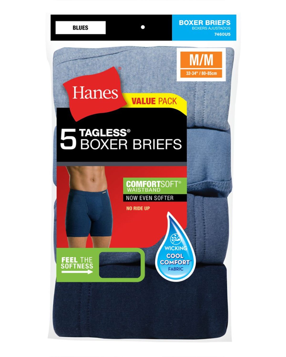 Hanes 7460U5 Men's FreshIQ Boxer Briefs with ComfortSoft Waistband 5-Pack