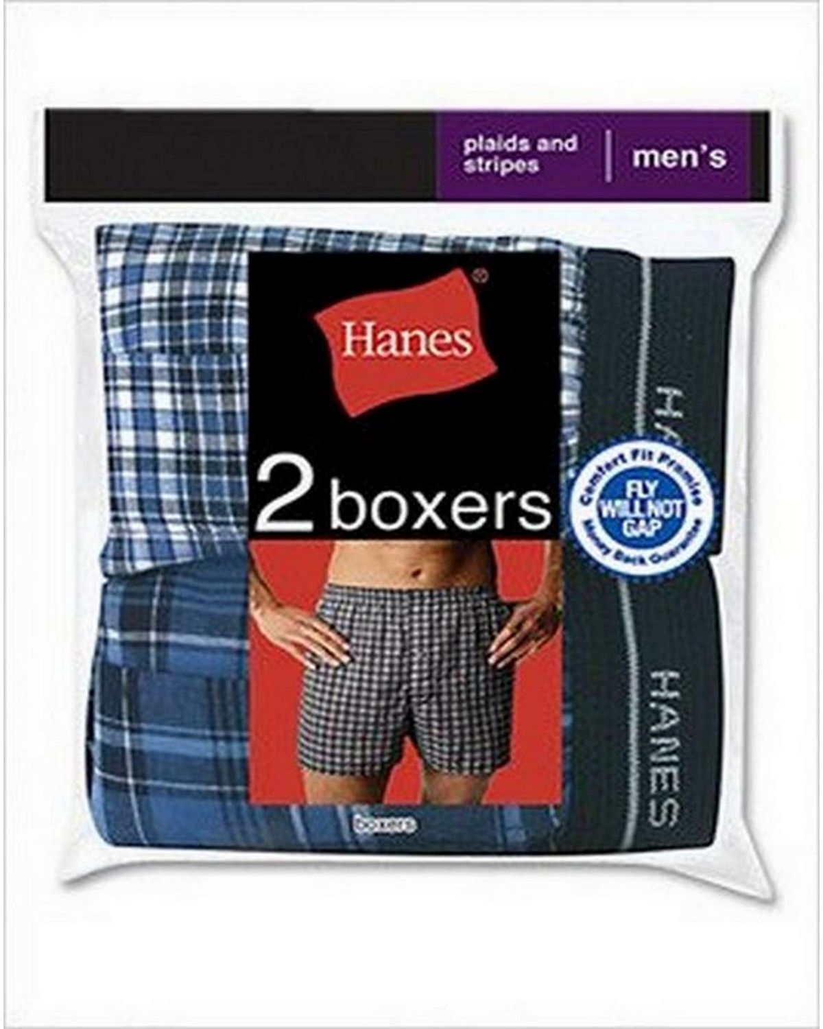 Hanes 841VTY Mens Red Label Exposed Elastic Waistband Boxer (Pack of 2)