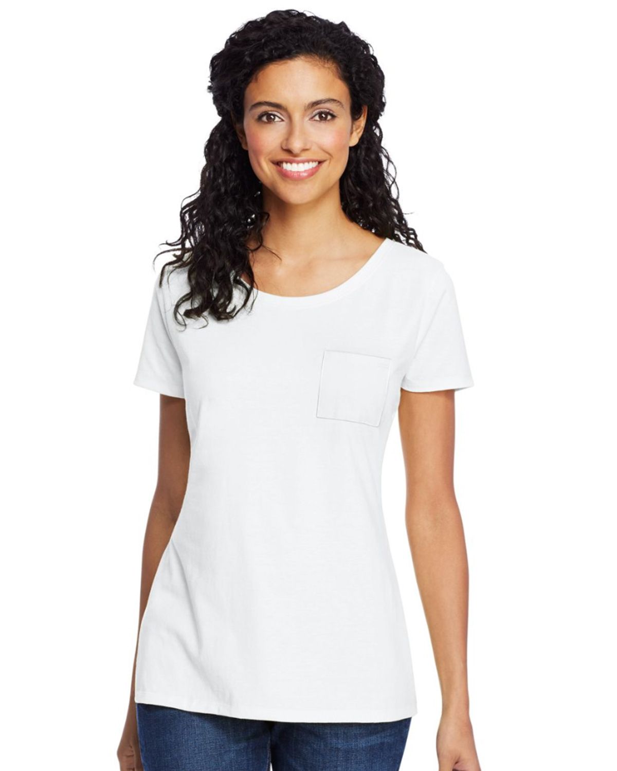 Hanes 9254 Womens Jersey Relaxed Crew Pocket Tee