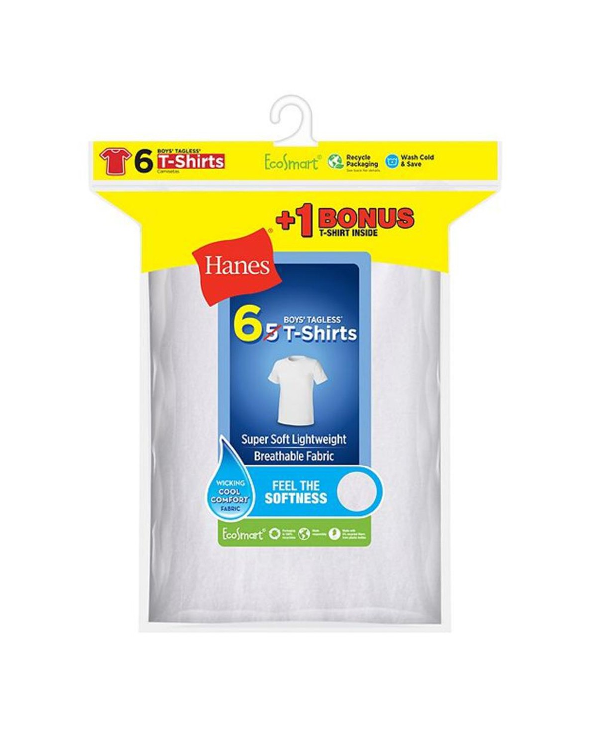 Hanes BRLCR6 Boys' EcoSmart Crewneck Undershirt 6-Pack (Includes 1 Free ...