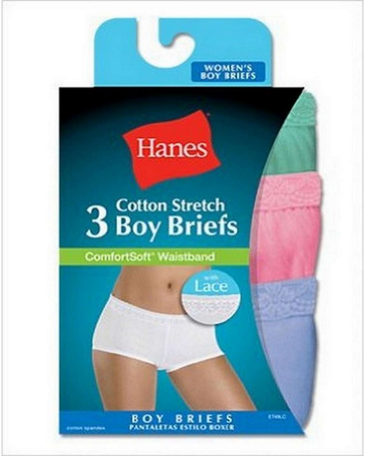 Hanes ET49LC Womens Comfortsoft Cotton Stretch Lace Boy Briefs