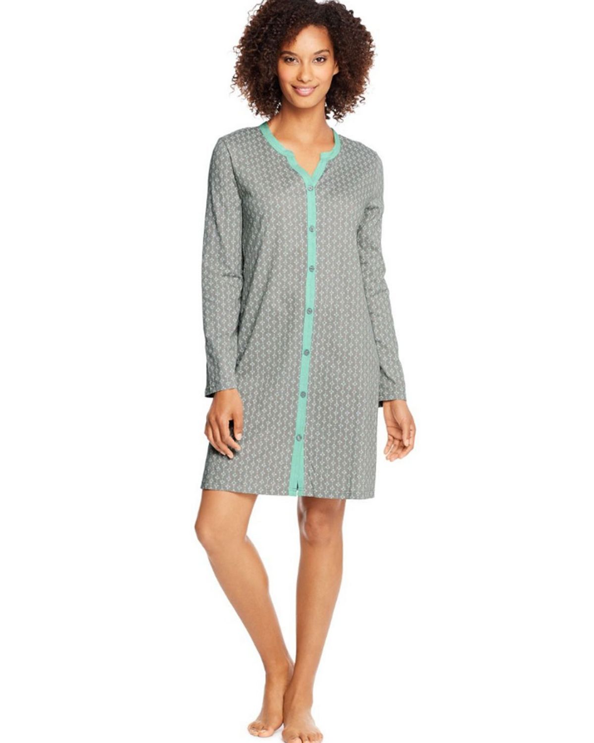 Hanes HAC80114 Womens Faux Button Front Sleep Shirt