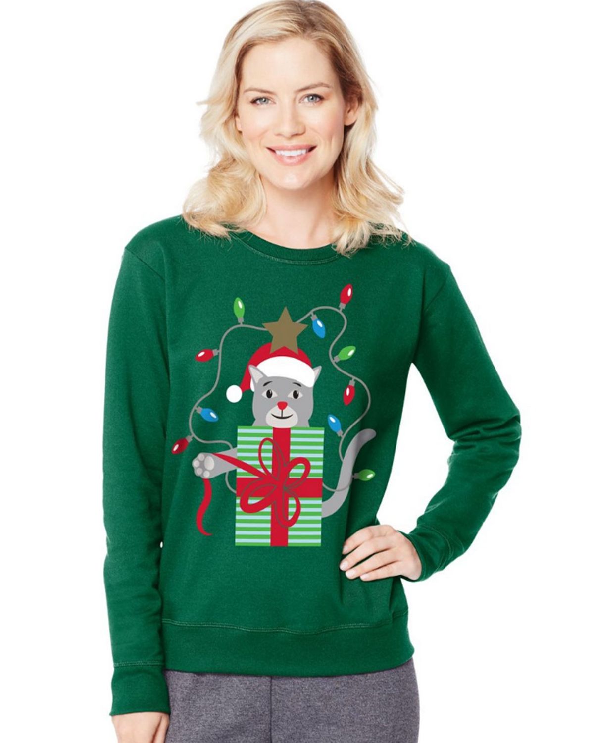 Hanes O4876 Womens Ugly Christmas Sweatshirt