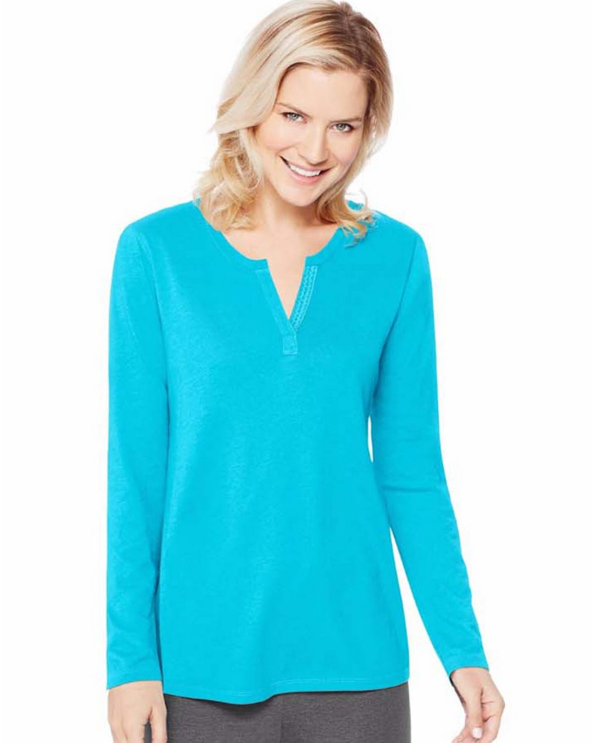 Hanes O9304 Womens Lightweight Split Neck Tunic