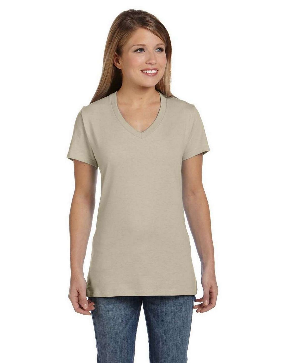 Hanes S04V | Hanes S04V Women's 100% Ringspun Cotton nano T V Neck T Shirt
