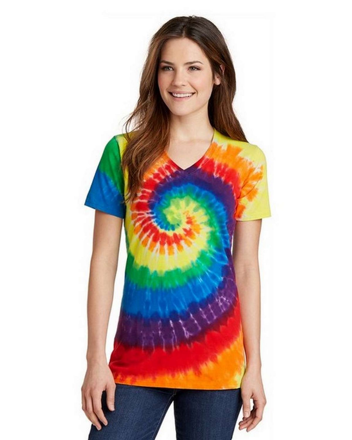 Port & Company LPC147V Ladies Essential Tie-Dye V-Neck Tee