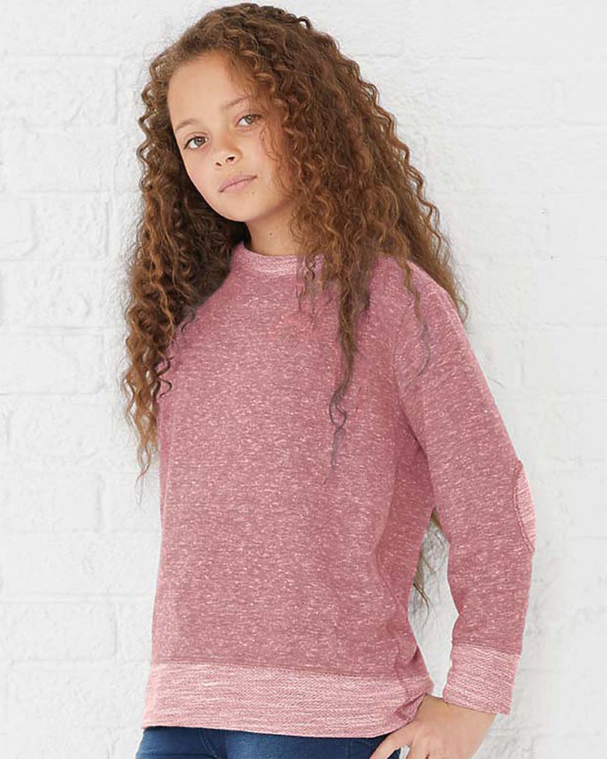 LAT 2279 Youth French Terry Long Sleeve with Elbow Patches