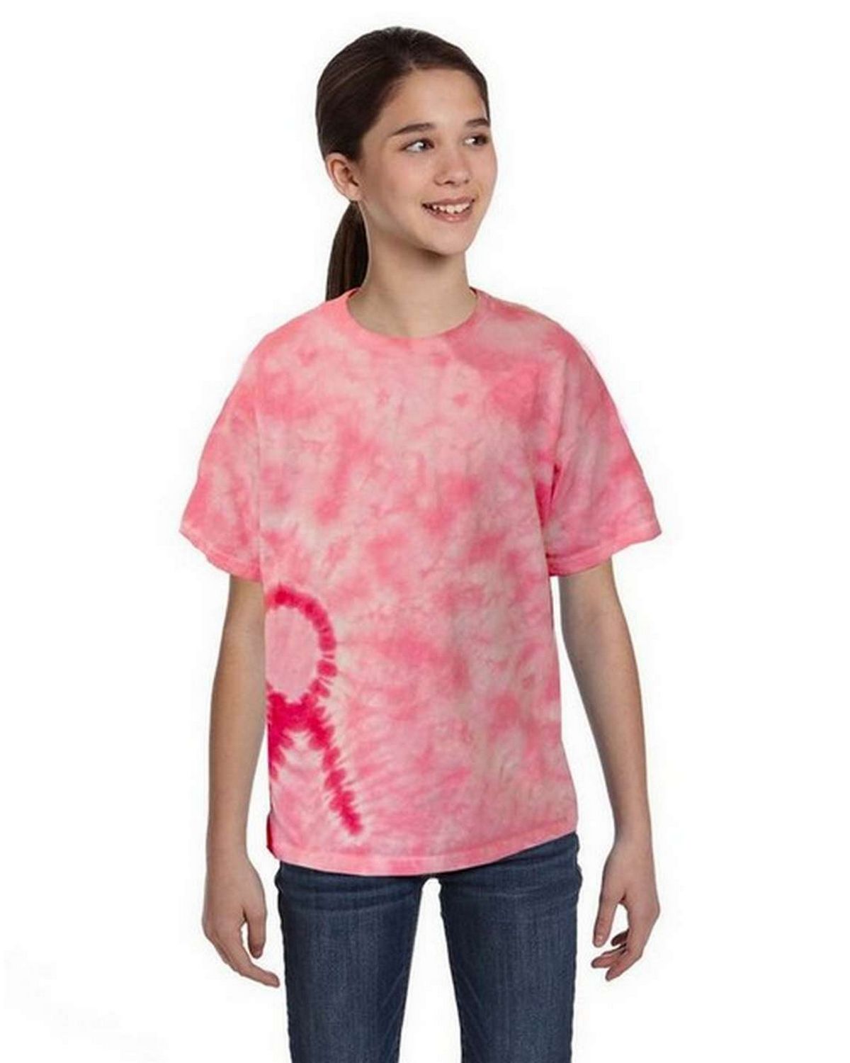 Tie-Dye CD1150Y Youth Pink Ribbon T Shirt - ApparelnBags.com