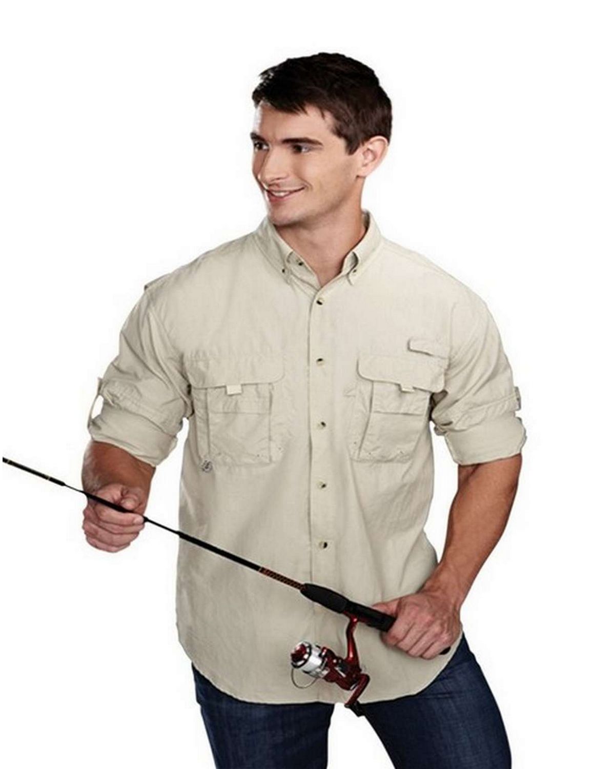 Tri-Mountain 705 Marlin Mens Nylon Long Sleeve Camp Shirts with UPF  Protection/Ventilation