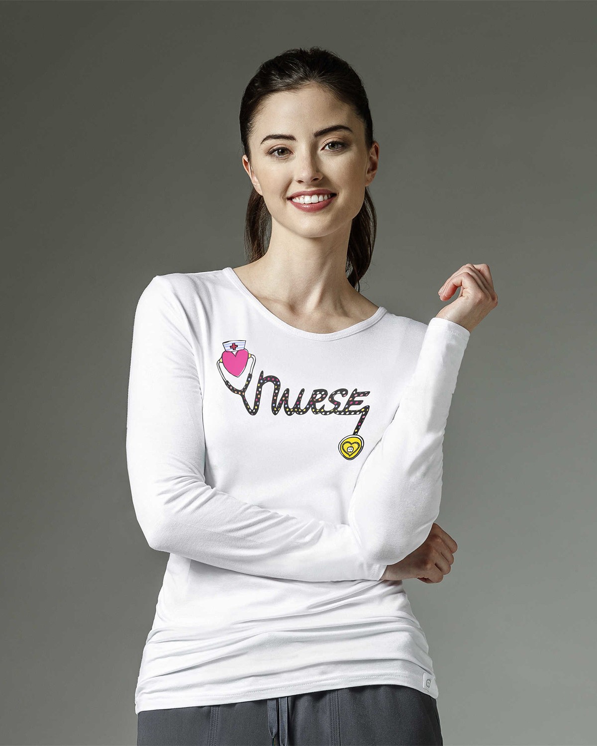 Womens WonderWink Silky Long Sleeve T-Shirt White