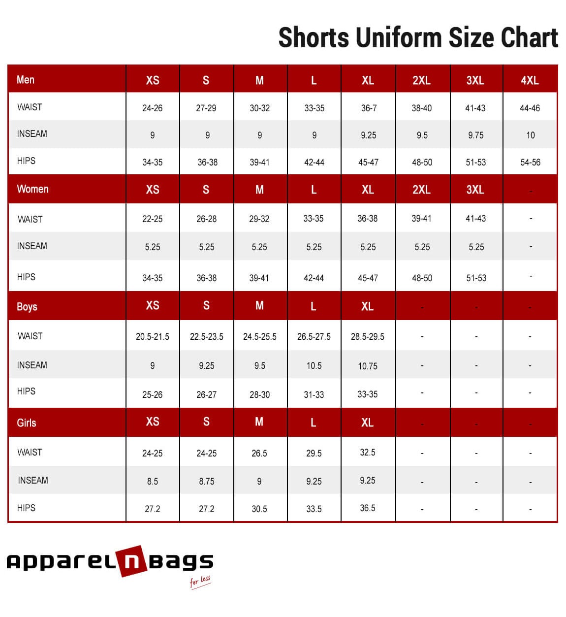 Precise Shorts Size Chart & Measurement Guide – ApparelnBags