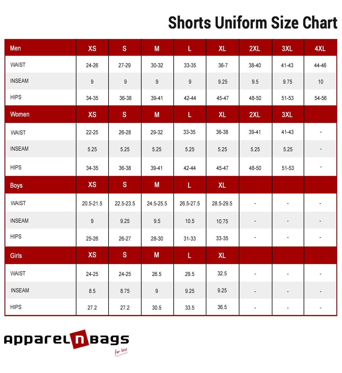 precise-shorts-size-chart-measurement-guide-apparelnbags