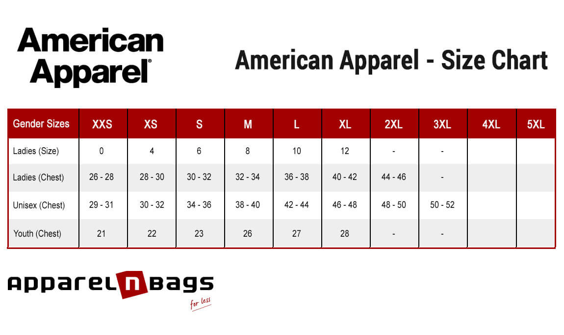 American Apparel - Size Chart - ApparelnBags.com