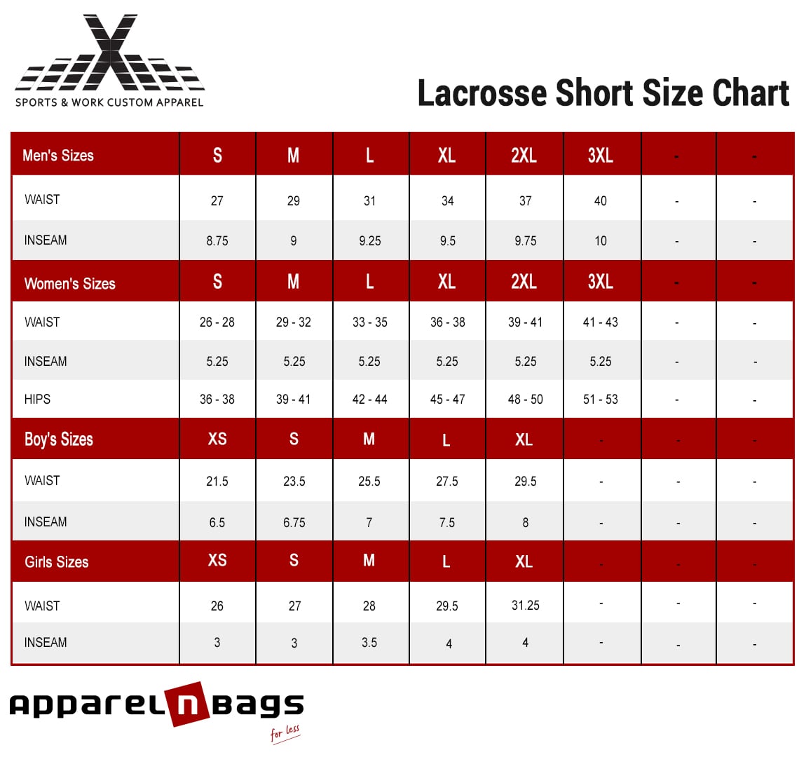AthleisureX - Size Chart