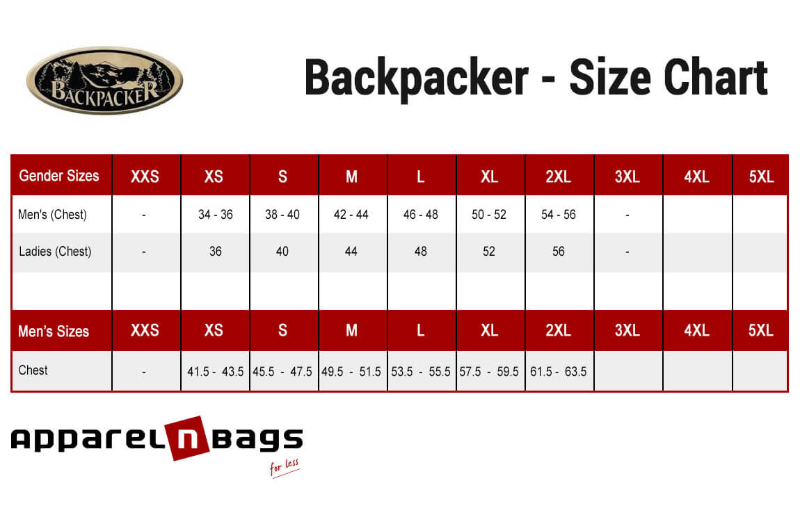 Backpacker - Size Chart